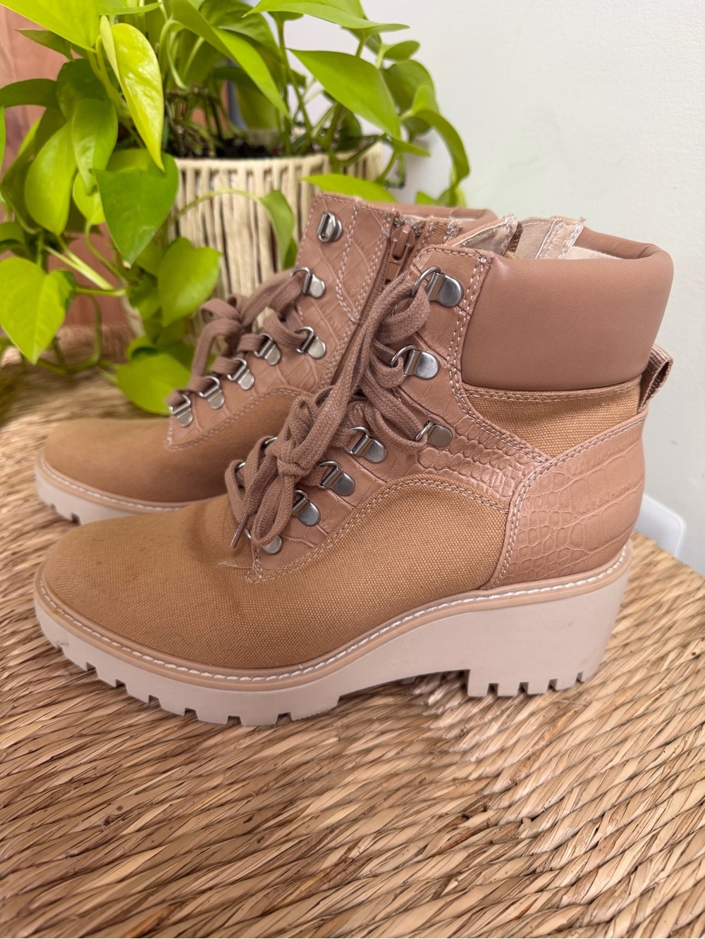 Dolce Vita Tan Lace-Up Platform Ankle Boots